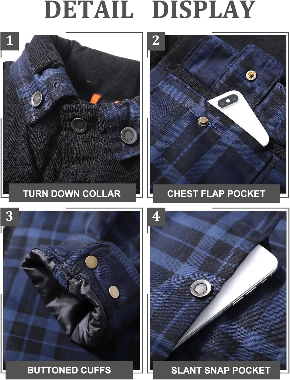 Eisctnd Men's Sherpa Lined Flannel Jacket Outdoor Long Sleeve Plaid Fleece Shirt Warm Casual Button Down Coat