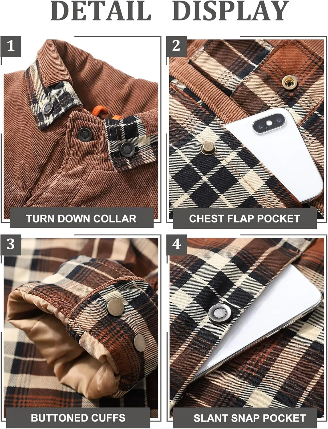 Eisctnd Men's Sherpa Lined Flannel Jacket Outdoor Long Sleeve Plaid Fleece Shirt Warm Casual Button Down Coat
