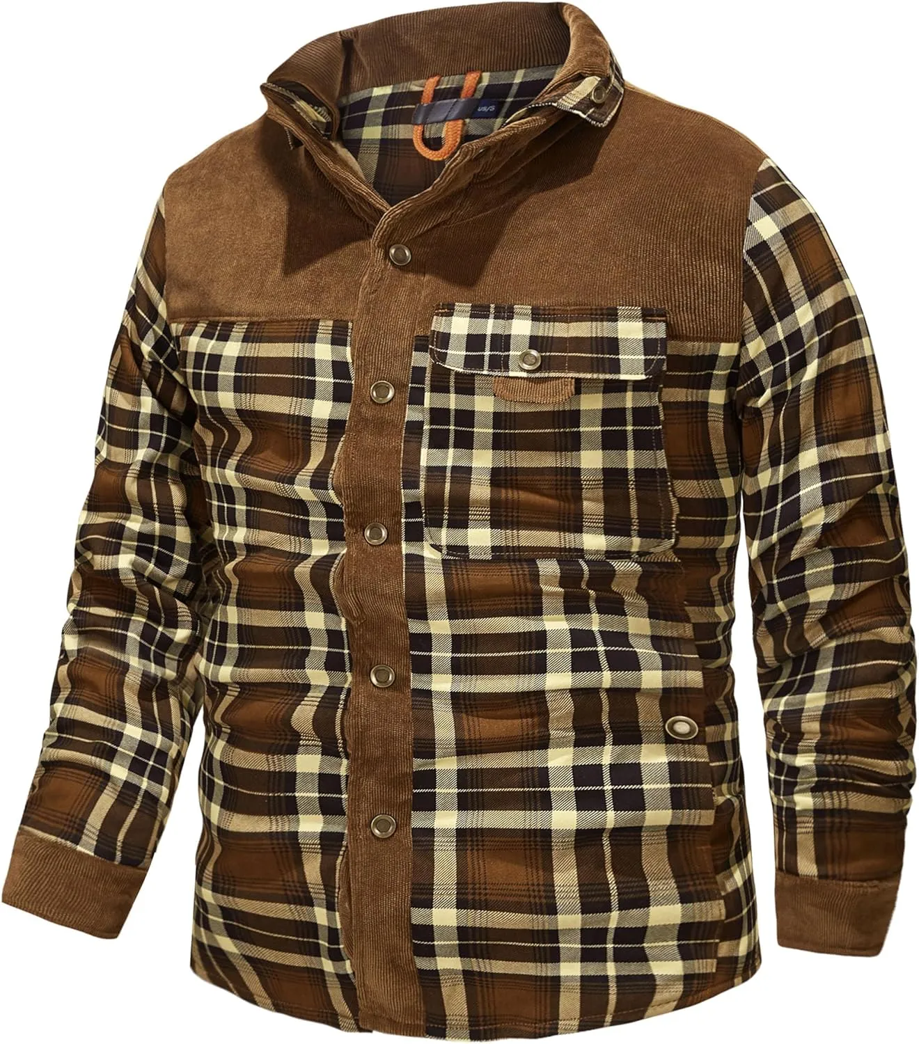 Eisctnd Men's Sherpa Lined Flannel Jacket Outdoor Long Sleeve Plaid Fleece Shirt Warm Casual Button Down Coat