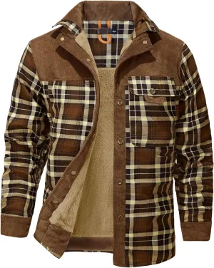 Eisctnd Men's Sherpa Lined Flannel Jacket Outdoor Long Sleeve Plaid Fleece Shirt Warm Casual Button Down Coat