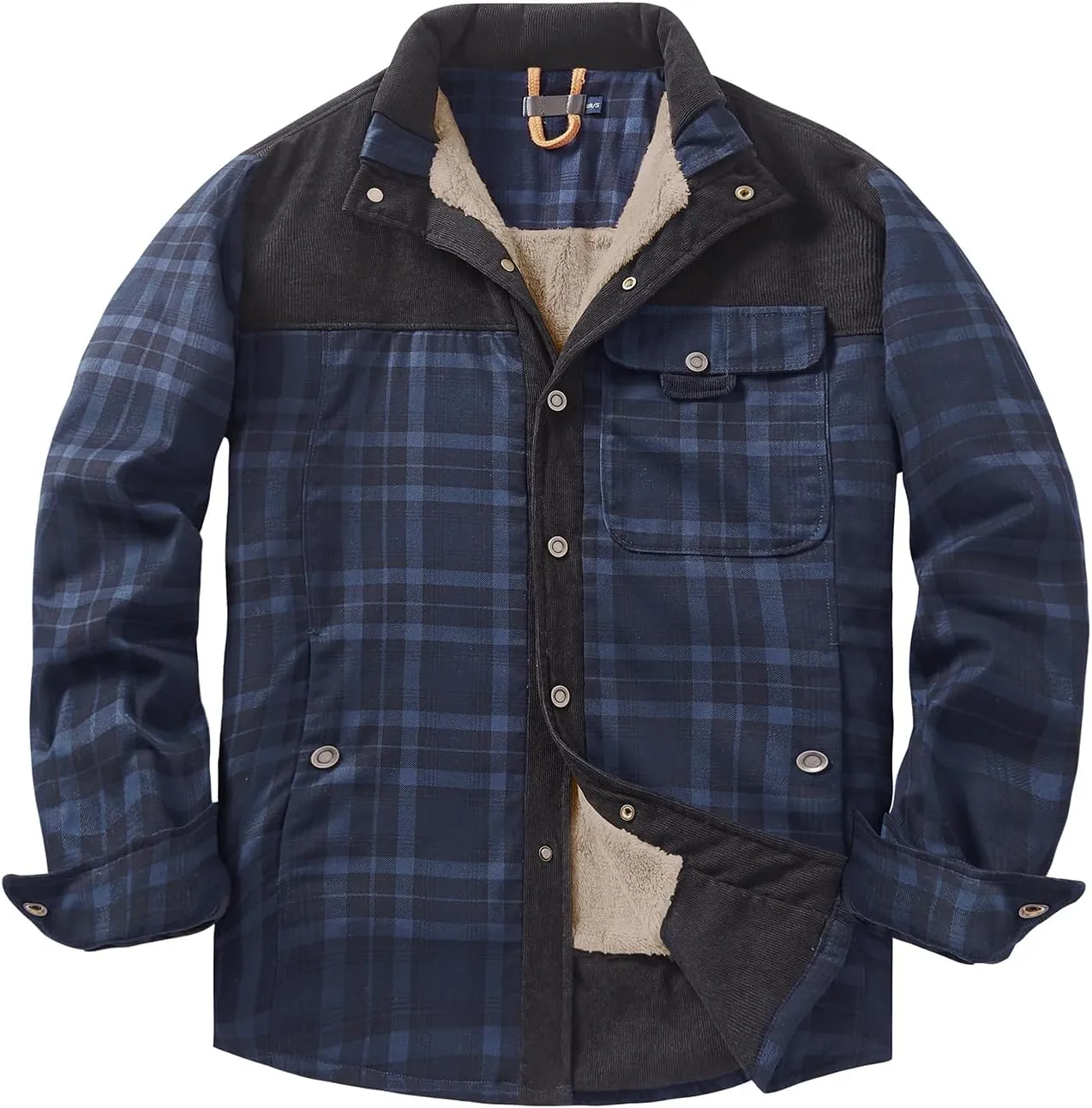 Eisctnd Men's Sherpa Lined Flannel Jacket Outdoor Long Sleeve Plaid Fleece Shirt Warm Casual Button Down Coat
