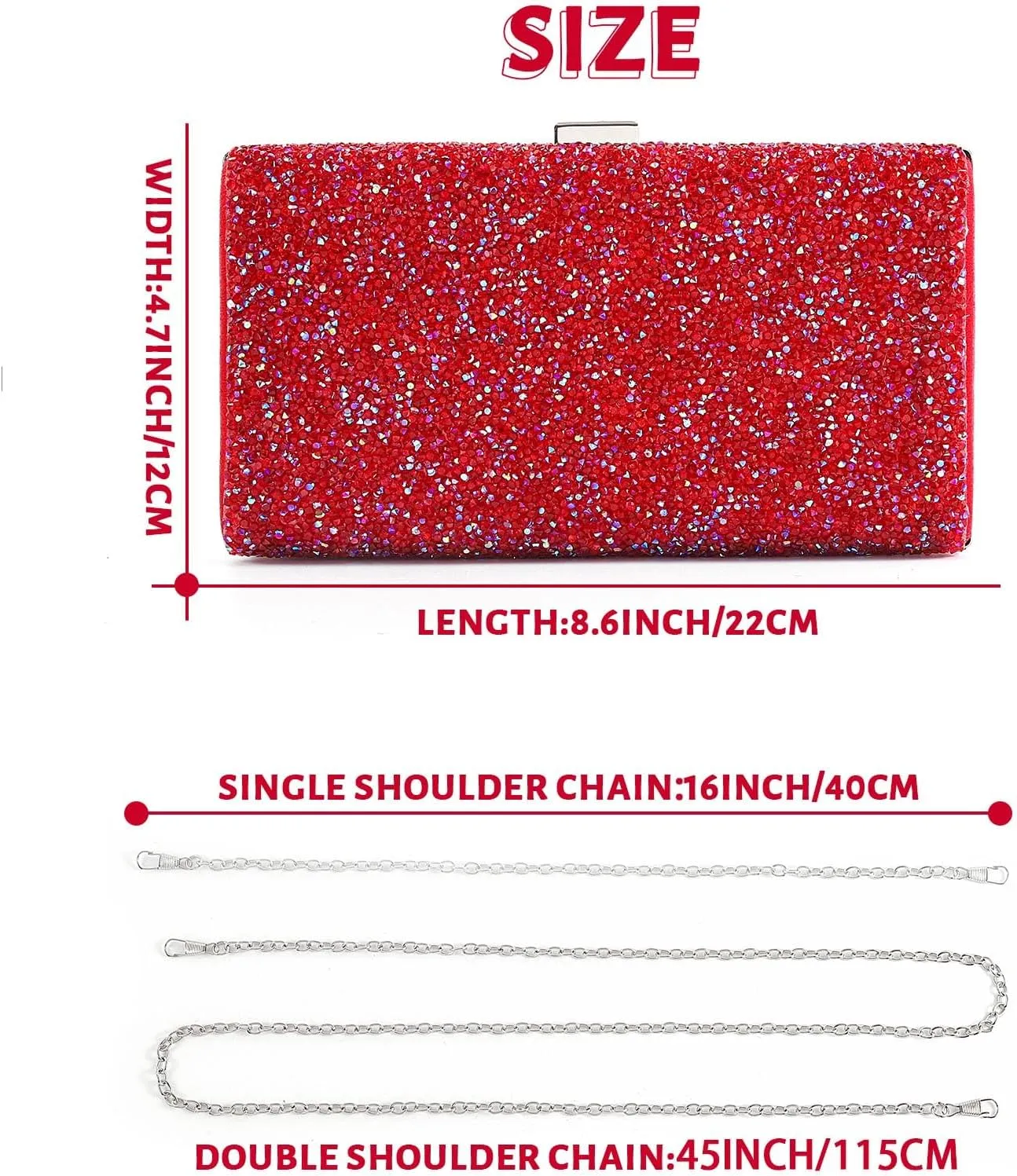 ELABEST Glitter Evening Clutch Bag Double Sided Diamond Bag Crossbody Purse Wedding Party Bag for Women