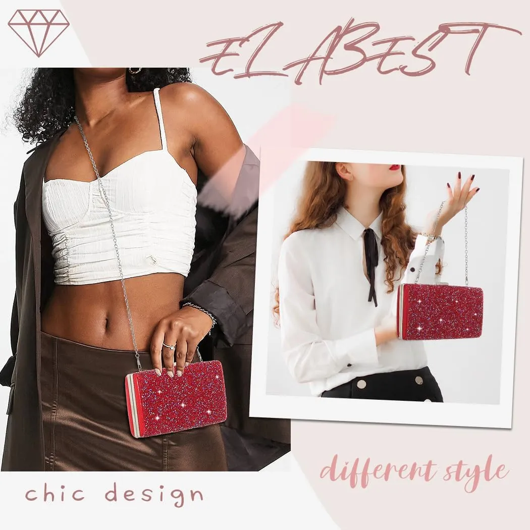 ELABEST Glitter Evening Clutch Bag Double Sided Diamond Bag Crossbody Purse Wedding Party Bag for Women