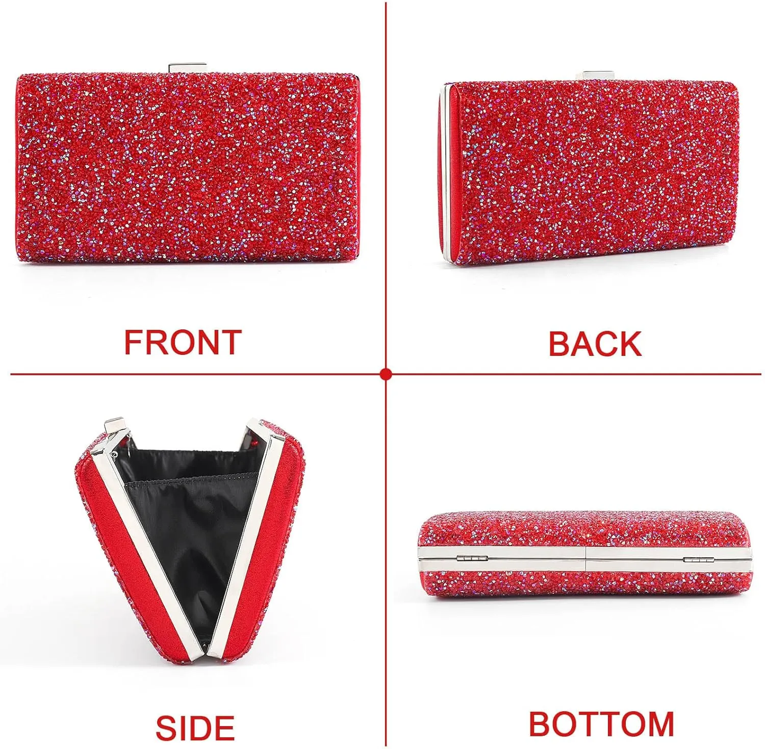 ELABEST Glitter Evening Clutch Bag Double Sided Diamond Bag Crossbody Purse Wedding Party Bag for Women