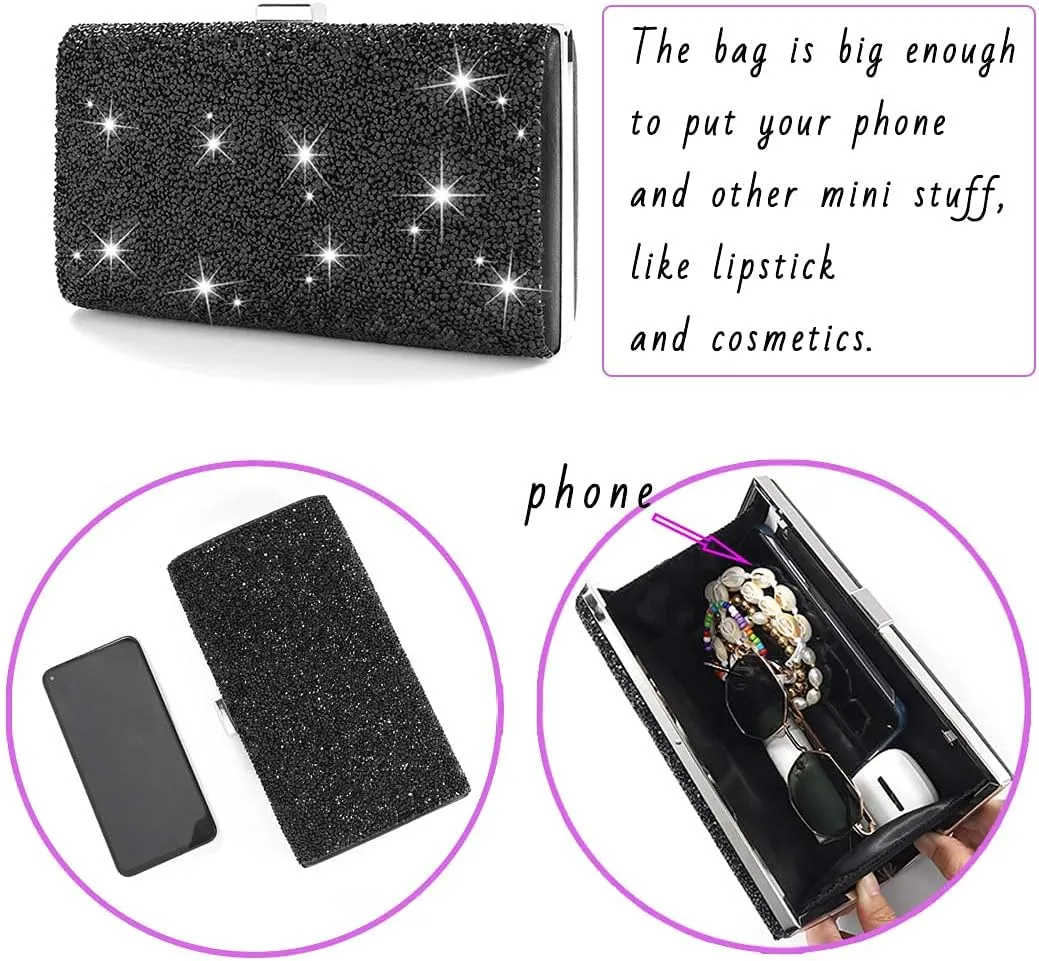 ELABEST Glitter Evening Clutch Bag Single Sided Diamond Bag Crossbody Purse Wedding Party Bag for Women