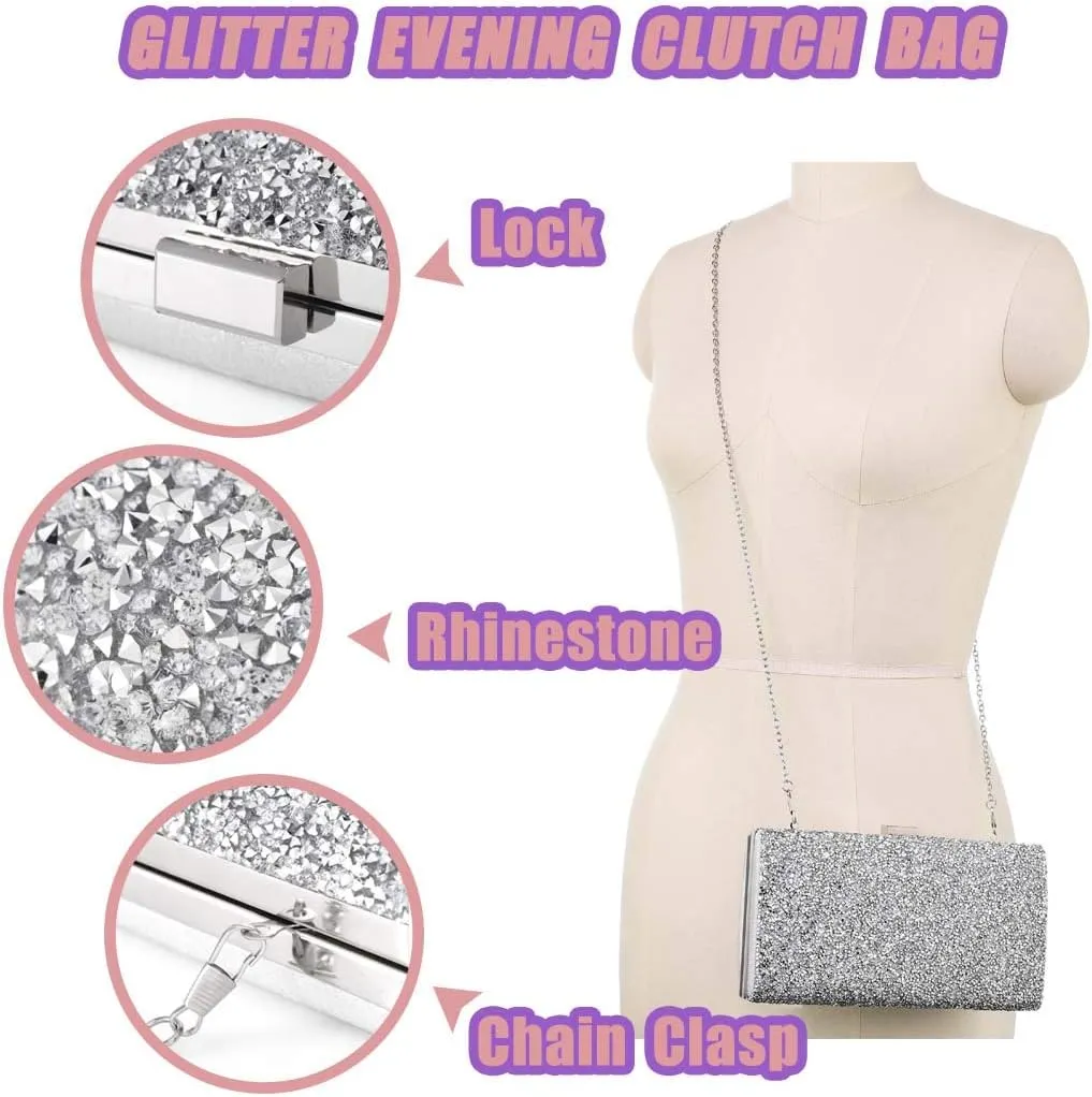 ELABEST Glitter Evening Clutch Bag Single Sided Diamond Bag Crossbody Purse Wedding Party Bag for Women