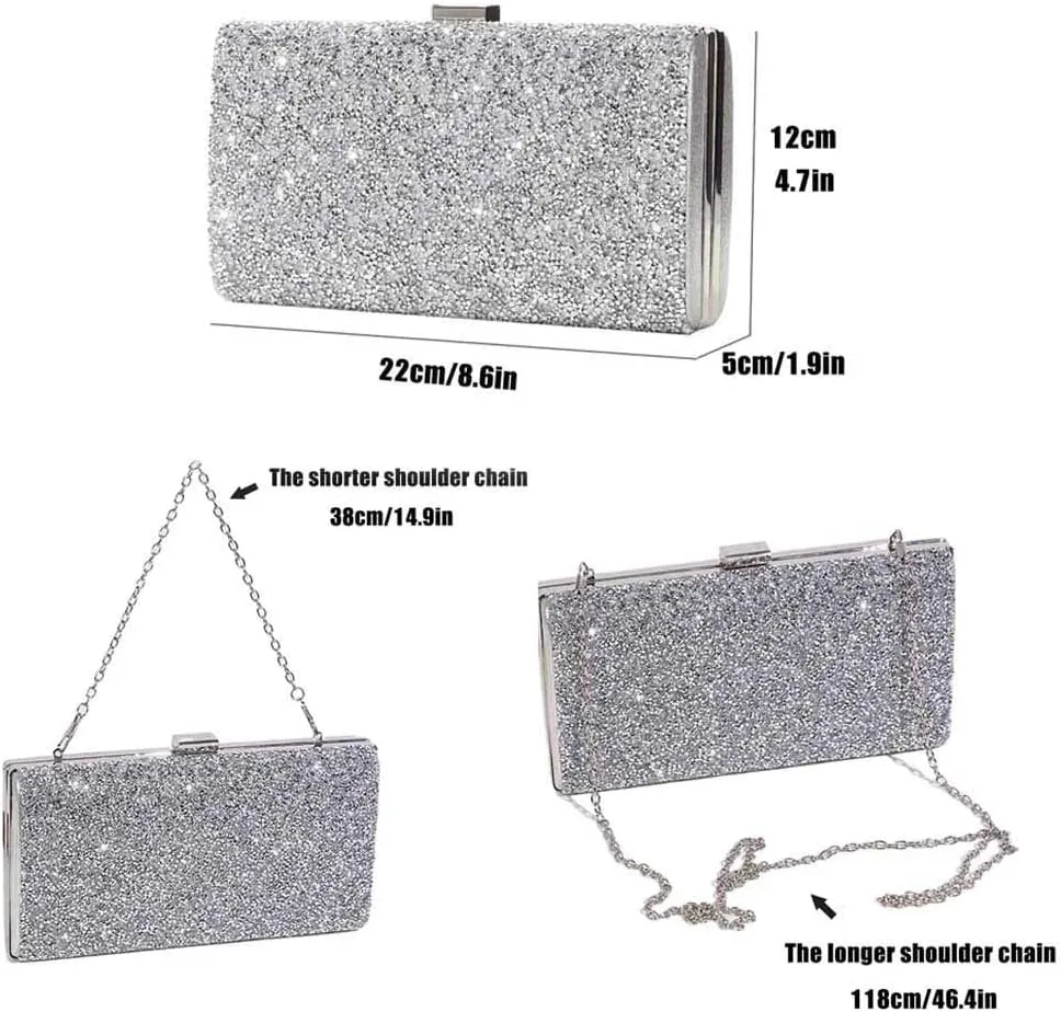 ELABEST Glitter Evening Clutch Bag Single Sided Diamond Bag Crossbody Purse Wedding Party Bag for Women