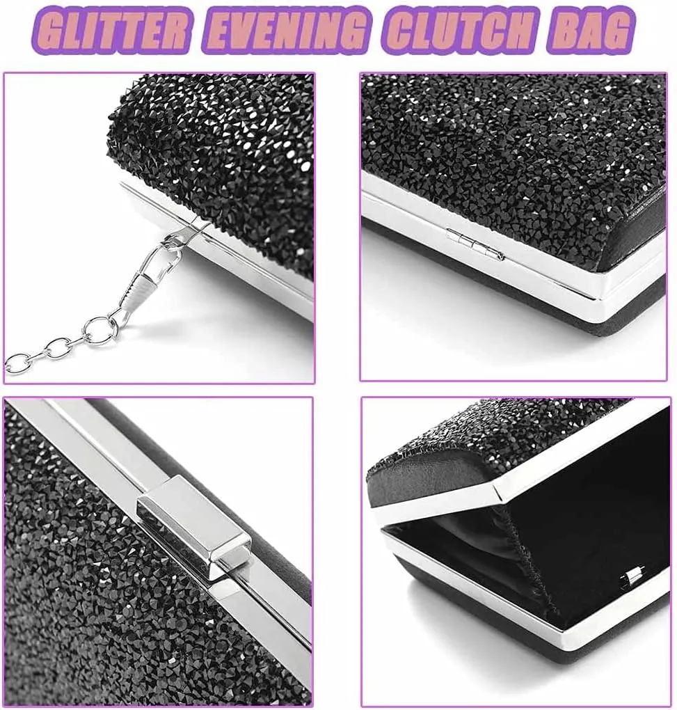 ELABEST Glitter Evening Clutch Bag Single Sided Diamond Bag Crossbody Purse Wedding Party Bag for Women