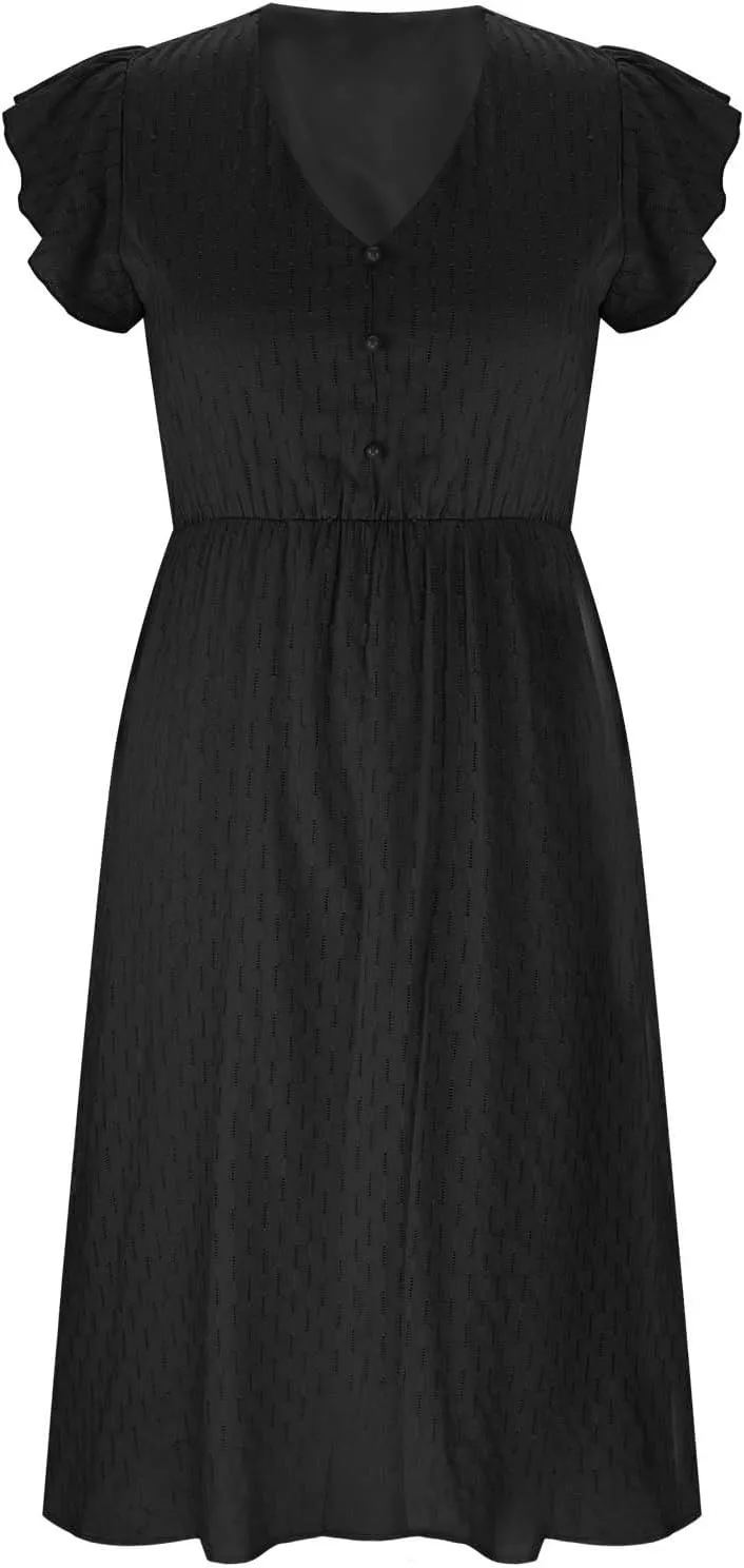 Elegant Dresses for Women Vintage Ruffle Sleeve V Neck Dress Slimming Stretch Waist Maxi Skirts Working Concert