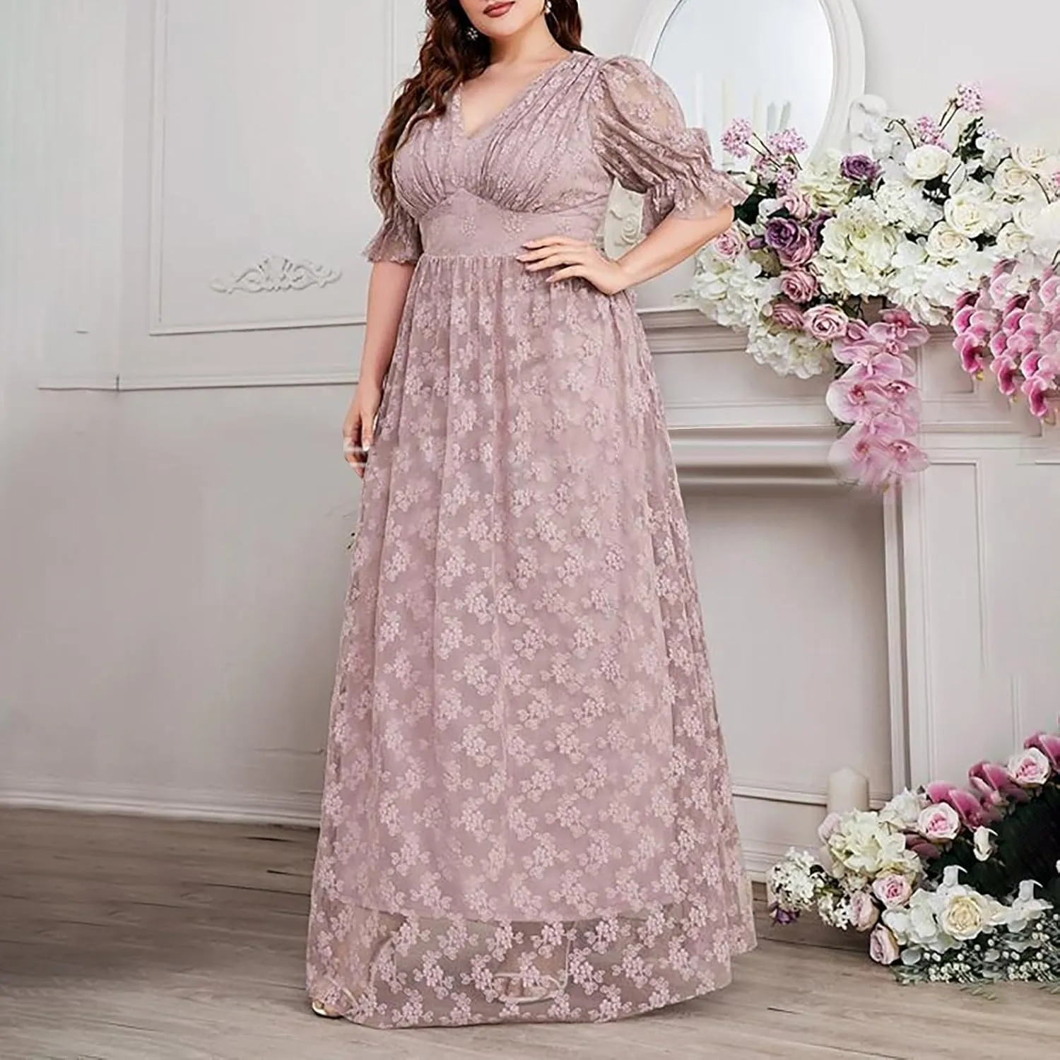 Elegant V Neck Dress for Women Fashionable Ruffle Sleeve Chiffon Midi Skirt Front Tie Wrap Comfy Dresses Prom Gowns