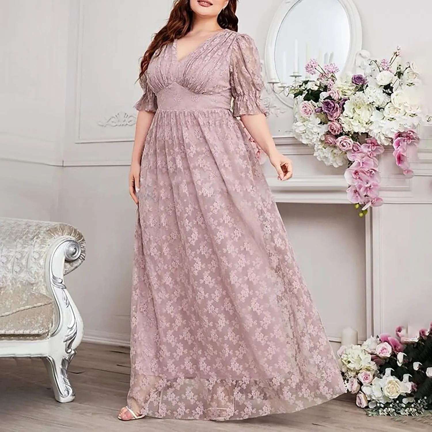 Elegant V Neck Dress for Women Fashionable Ruffle Sleeve Chiffon Midi Skirt Front Tie Wrap Comfy Dresses Prom Gowns