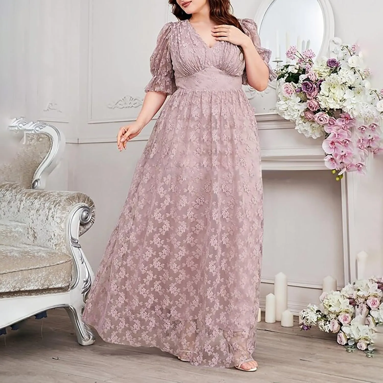 Elegant V Neck Dress for Women Fashionable Ruffle Sleeve Chiffon Midi Skirt Front Tie Wrap Comfy Dresses Prom Gowns