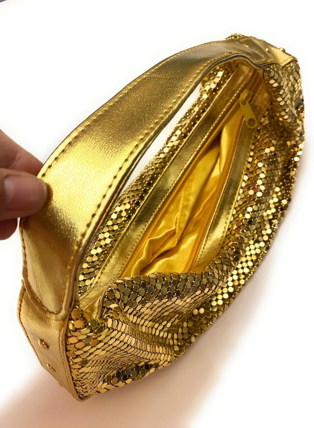 Elegant Vintage Hand Carry Evening Clutch Purse Women's Metal Mesh Hobo Bag for Cocktail Parties, Weddings, Prom & Banquets