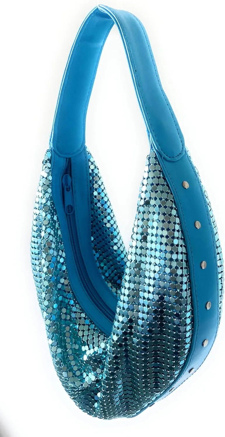 Elegant Vintage Hand Carry Evening Clutch Purse Women's Metal Mesh Hobo Bag for Cocktail Parties, Weddings, Prom & Banquets
