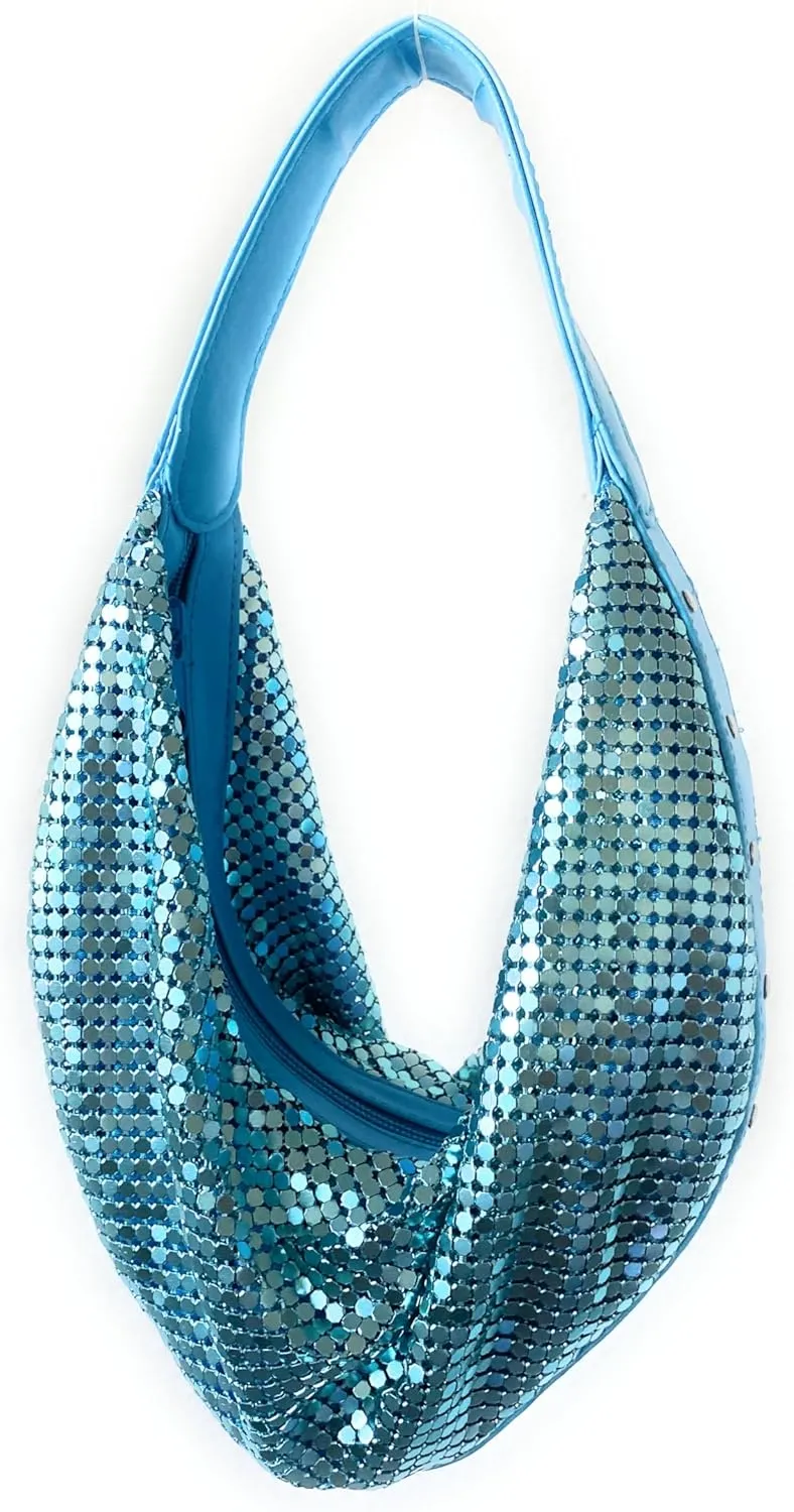 Elegant Vintage Hand Carry Evening Clutch Purse Women's Metal Mesh Hobo Bag for Cocktail Parties, Weddings, Prom & Banquets