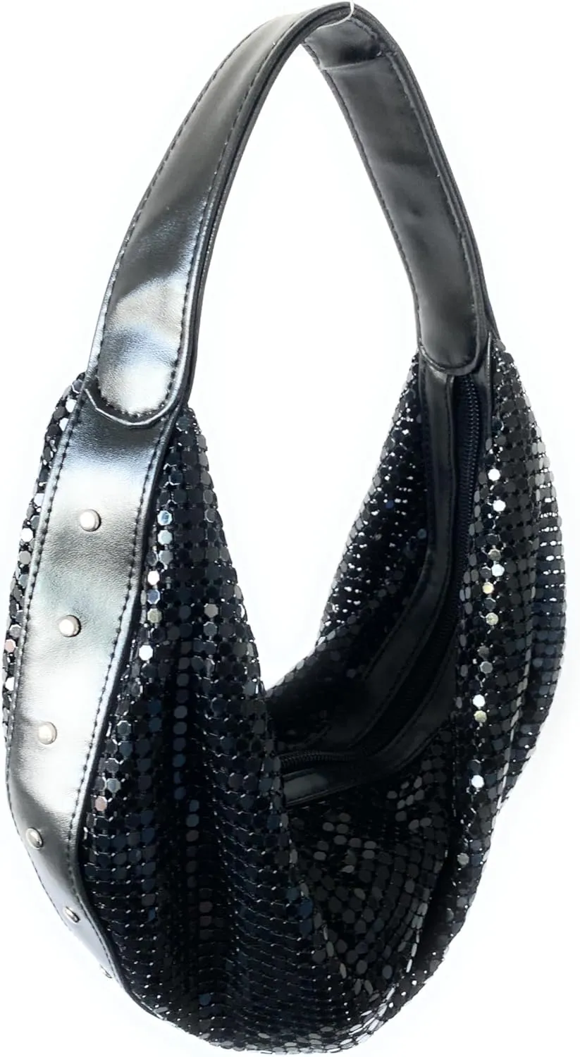 Elegant Vintage Hand Carry Evening Clutch Purse Women's Metal Mesh Hobo Bag for Cocktail Parties, Weddings, Prom & Banquets