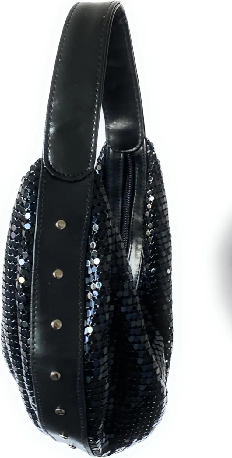 Elegant Vintage Hand Carry Evening Clutch Purse Women's Metal Mesh Hobo Bag for Cocktail Parties, Weddings, Prom & Banquets