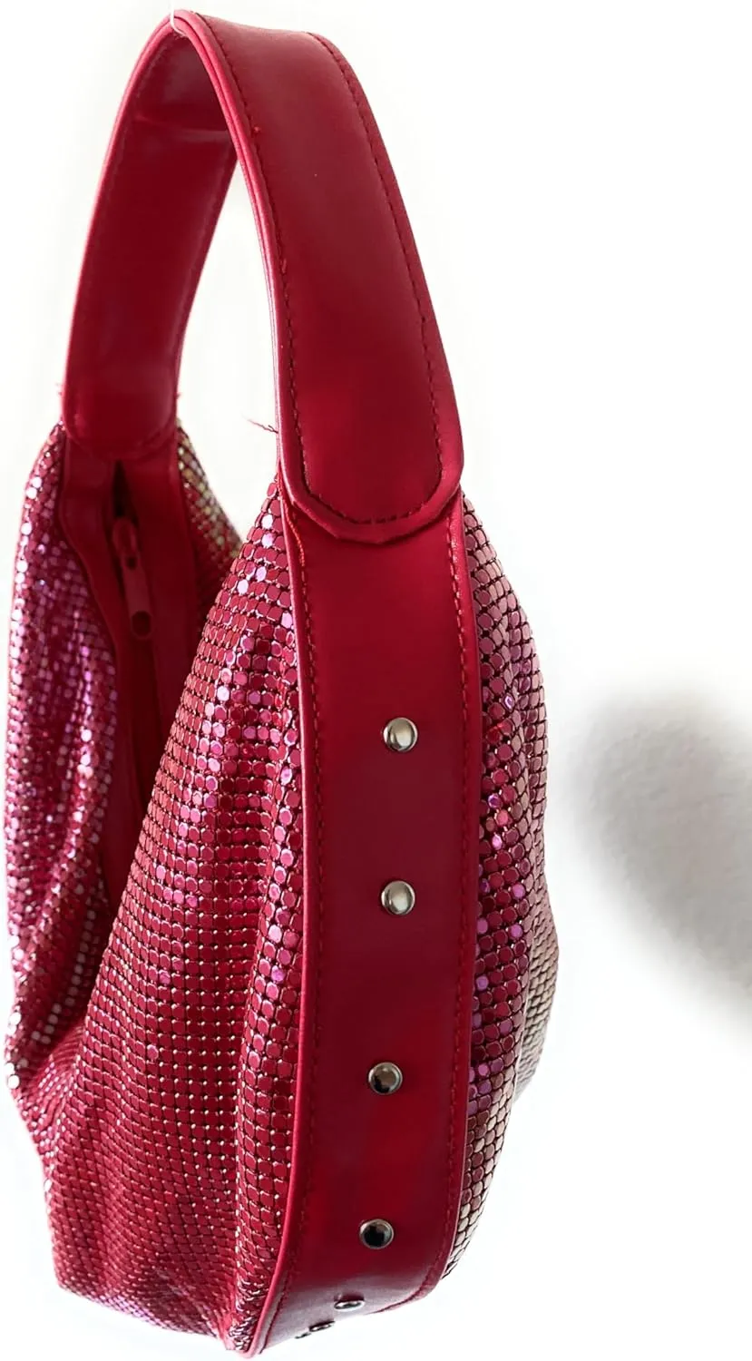 Elegant Vintage Hand Carry Evening Clutch Purse Women's Metal Mesh Hobo Bag for Cocktail Parties, Weddings, Prom & Banquets