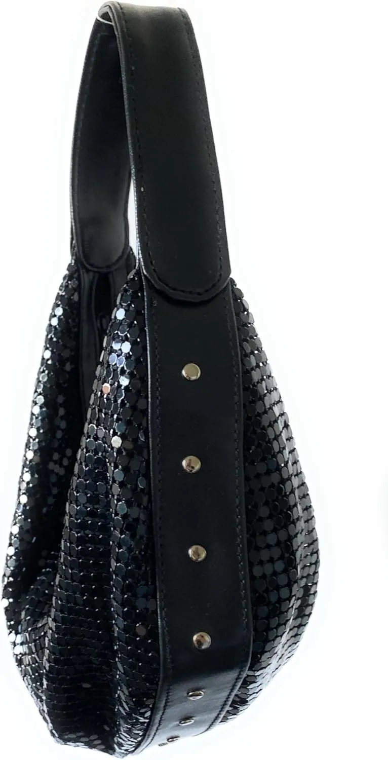 Elegant Vintage Hand Carry Evening Clutch Purse Women's Metal Mesh Hobo Bag for Cocktail Parties, Weddings, Prom & Banquets