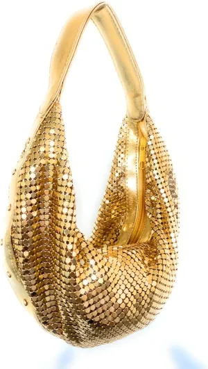 Elegant Vintage Hand Carry Evening Clutch Purse Women's Metal Mesh Hobo Bag for Cocktail Parties, Weddings, Prom & Banquets