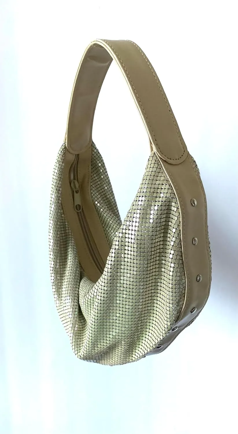 Elegant Vintage Hand Carry Evening Clutch Purse Women's Metal Mesh Hobo Bag for Cocktail Parties, Weddings, Prom & Banquets