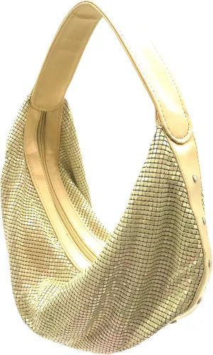 Elegant Vintage Hand Carry Evening Clutch Purse Women's Metal Mesh Hobo Bag for Cocktail Parties, Weddings, Prom & Banquets