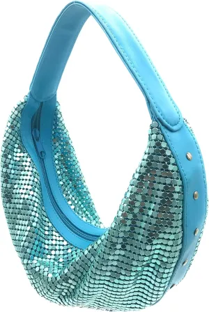 Elegant Vintage Hand Carry Evening Clutch Purse Women's Metal Mesh Hobo Bag for Cocktail Parties, Weddings, Prom & Banquets