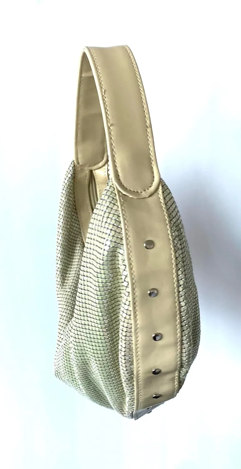 Elegant Vintage Hand Carry Evening Clutch Purse Women's Metal Mesh Hobo Bag for Cocktail Parties, Weddings, Prom & Banquets