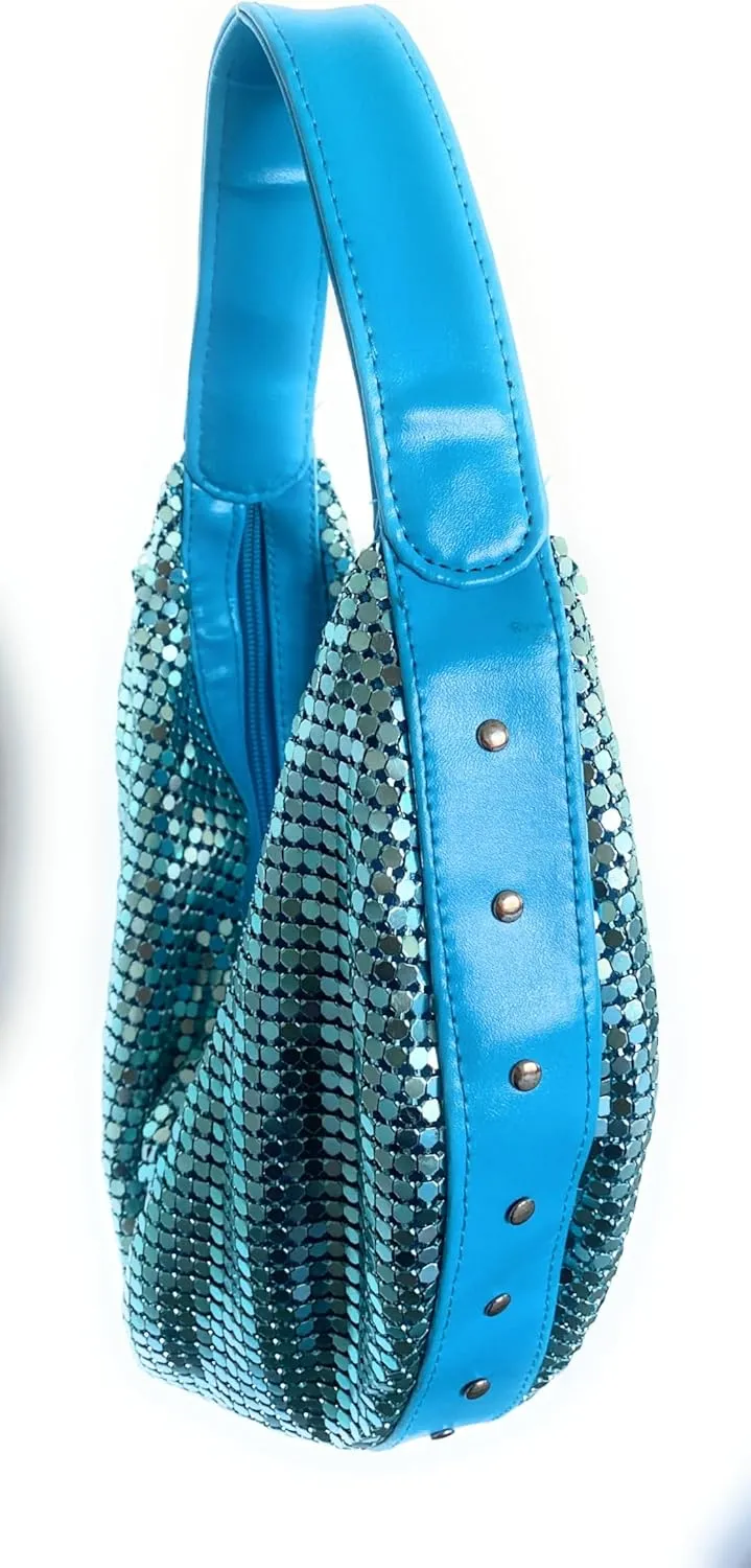 Elegant Vintage Hand Carry Evening Clutch Purse Women's Metal Mesh Hobo Bag for Cocktail Parties, Weddings, Prom & Banquets