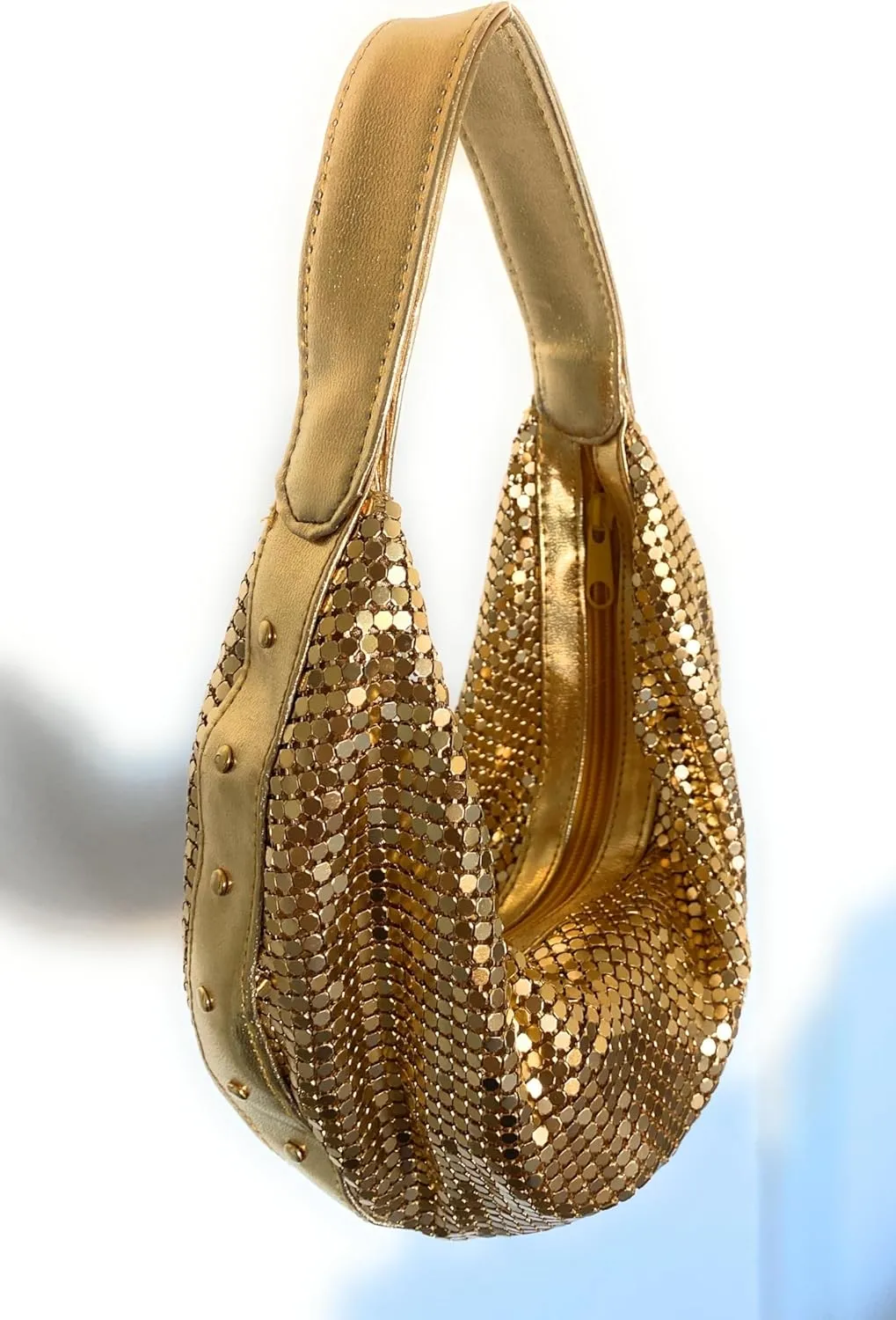 Elegant Vintage Hand Carry Evening Clutch Purse Women's Metal Mesh Hobo Bag for Cocktail Parties, Weddings, Prom & Banquets