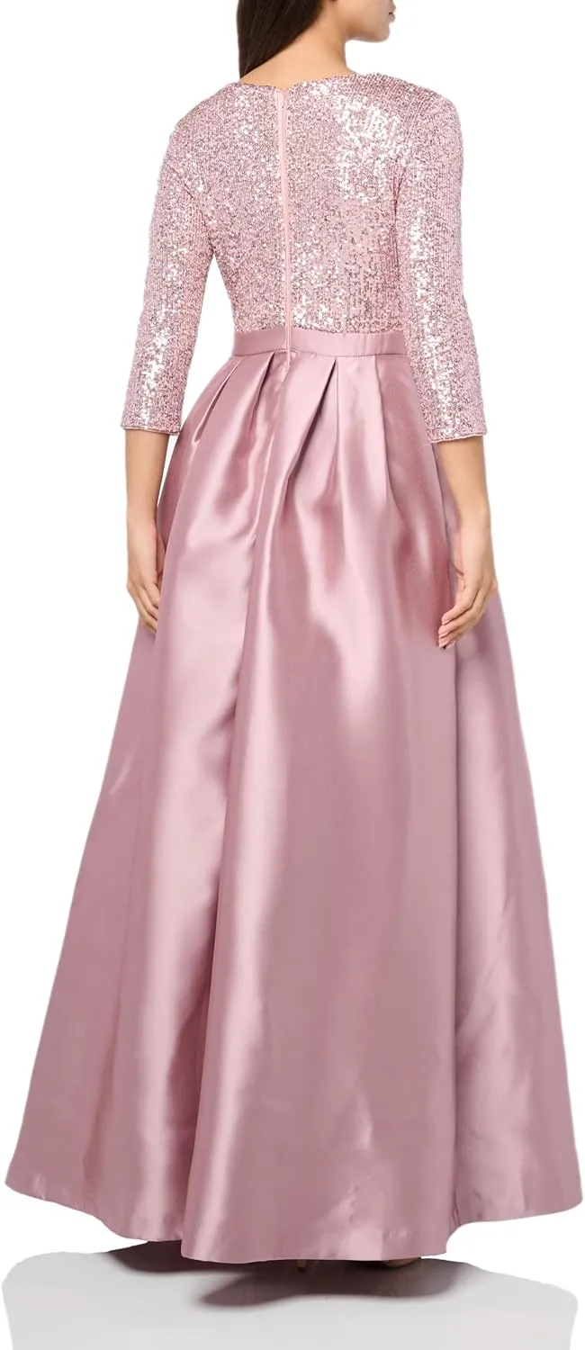 Eliza J Women's 3/4 Sleeve Sequined Satin Gown with Bow Detail