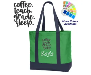 Embroidered, Gift Teach Bag Sleep, Tote with Personalized Coffee Your of Choice, Perfect Class Teacher Teachers Extensive range Name Grade Voice-controlled