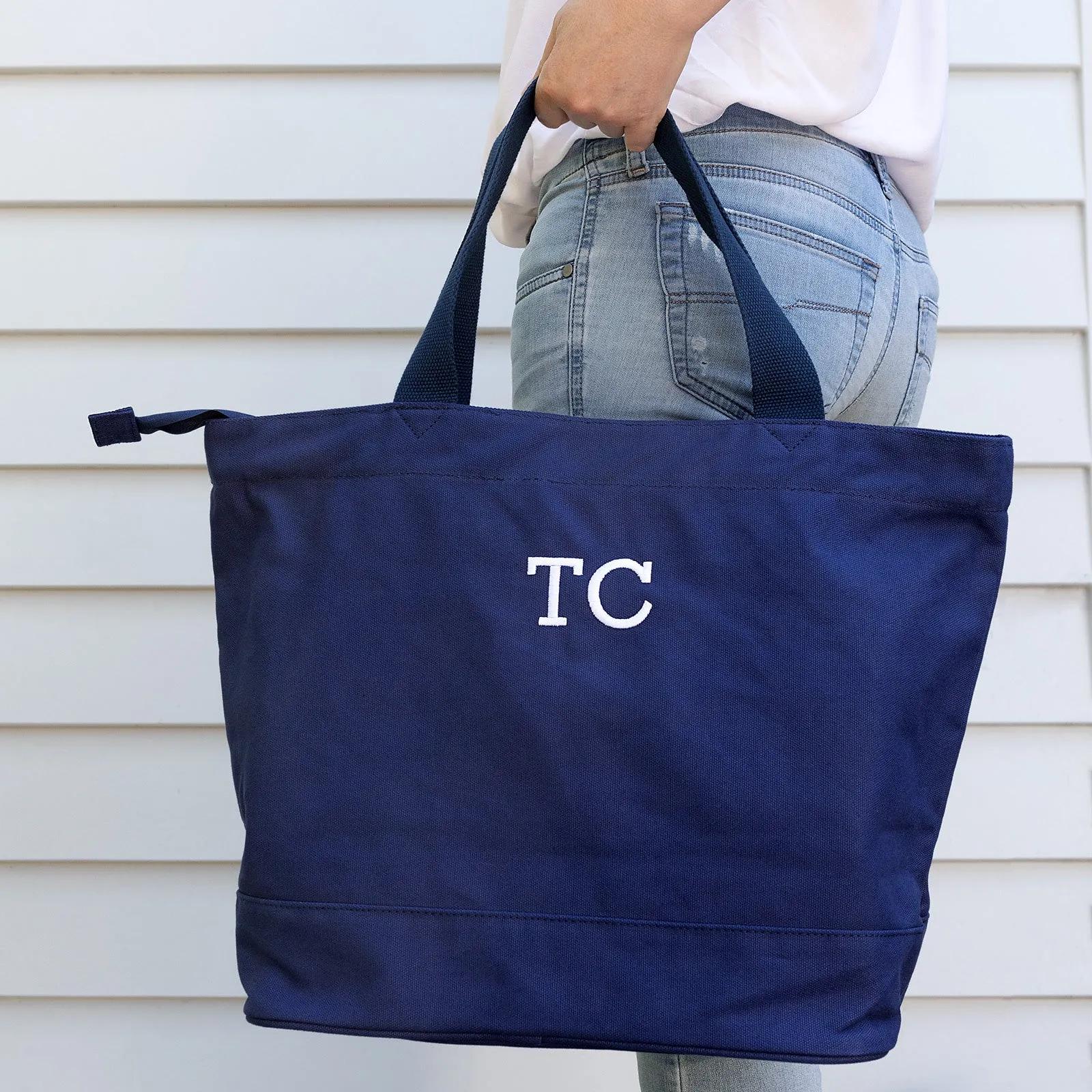Embroidered Navy Canvas Tote Bag