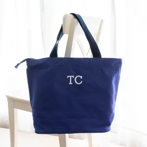 Embroidered Navy Canvas Tote Bag