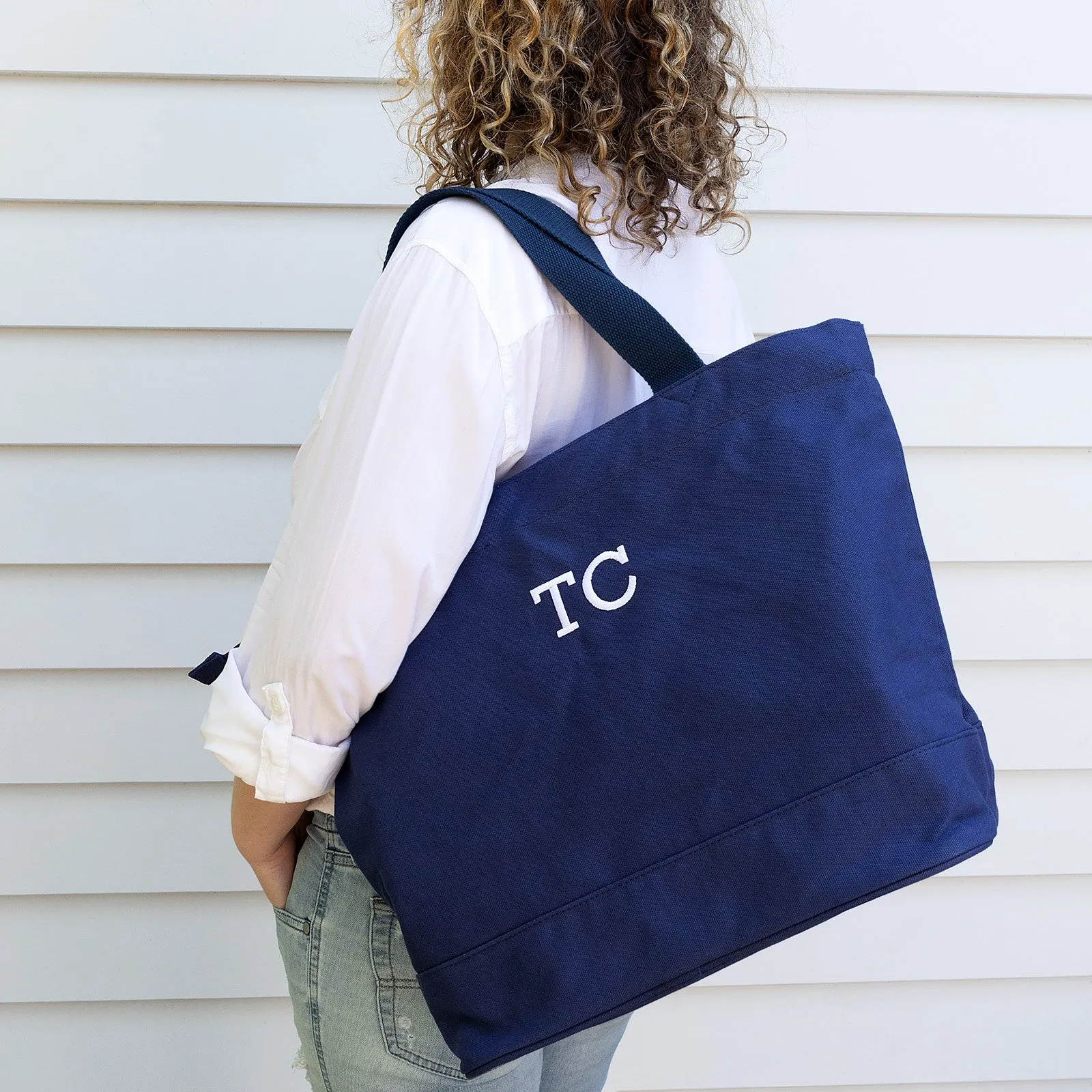 Embroidered Navy Canvas Tote Bag