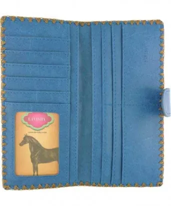 Embroidered Owl Long Wallet - blue & black