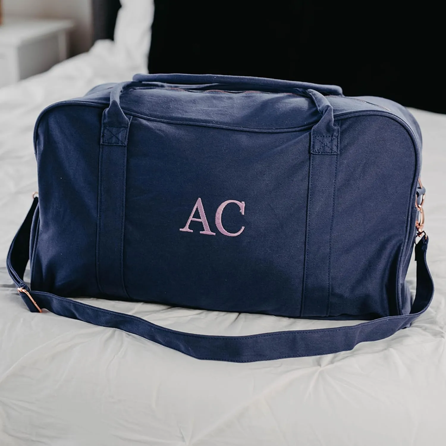 Embroidered Travel Duffle Bag with Name, Waterproof Personalized Weekender Bag, Custom Carry On Tote Bags for Women, Travel Essentials Gym Bag, Customized Hospital Bag, Overnight Luggage Bag - Navy