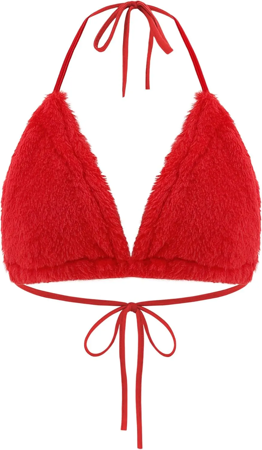 Erinaco Women's Fluffy Plush Crop Top Sexy Bra Halter Lace-up Bikini Bralette Tank Tops Cami