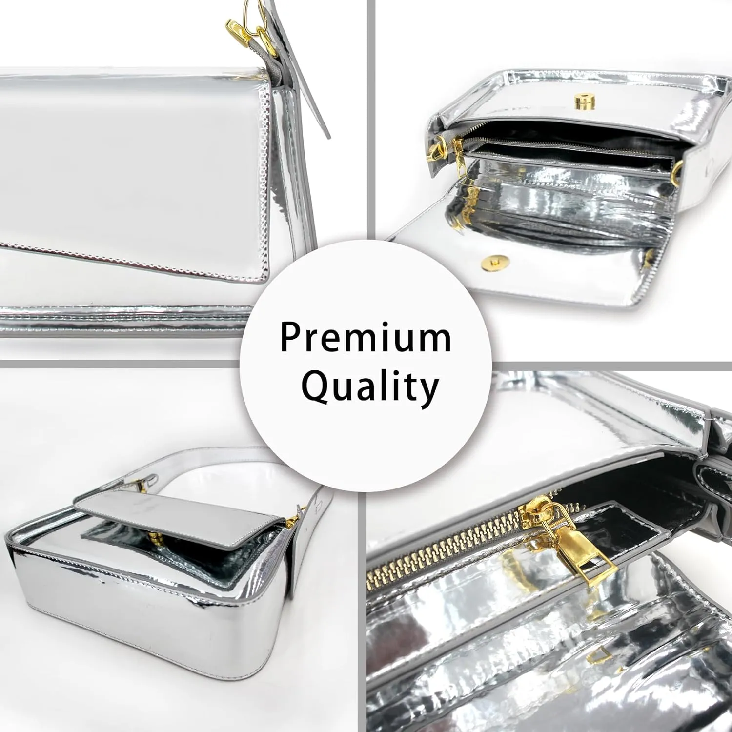 Evening Y2k Silver Hobo Purse Women Sparkly Silver Purse Satchel Metallic Tote Handbag Clutch Shoulder Bag 2024