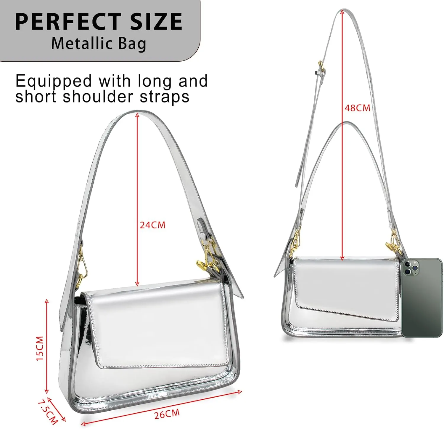 Evening Y2k Silver Hobo Purse Women Sparkly Silver Purse Satchel Metallic Tote Handbag Clutch Shoulder Bag 2024