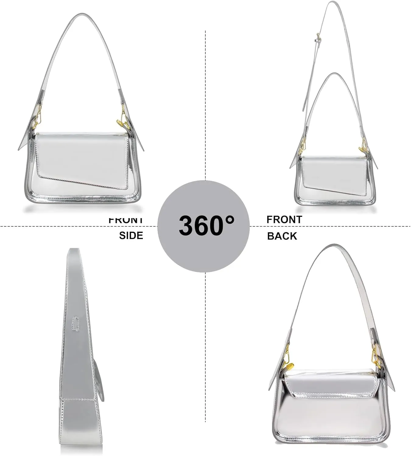 Evening Y2k Silver Hobo Purse Women Sparkly Silver Purse Satchel Metallic Tote Handbag Clutch Shoulder Bag 2024