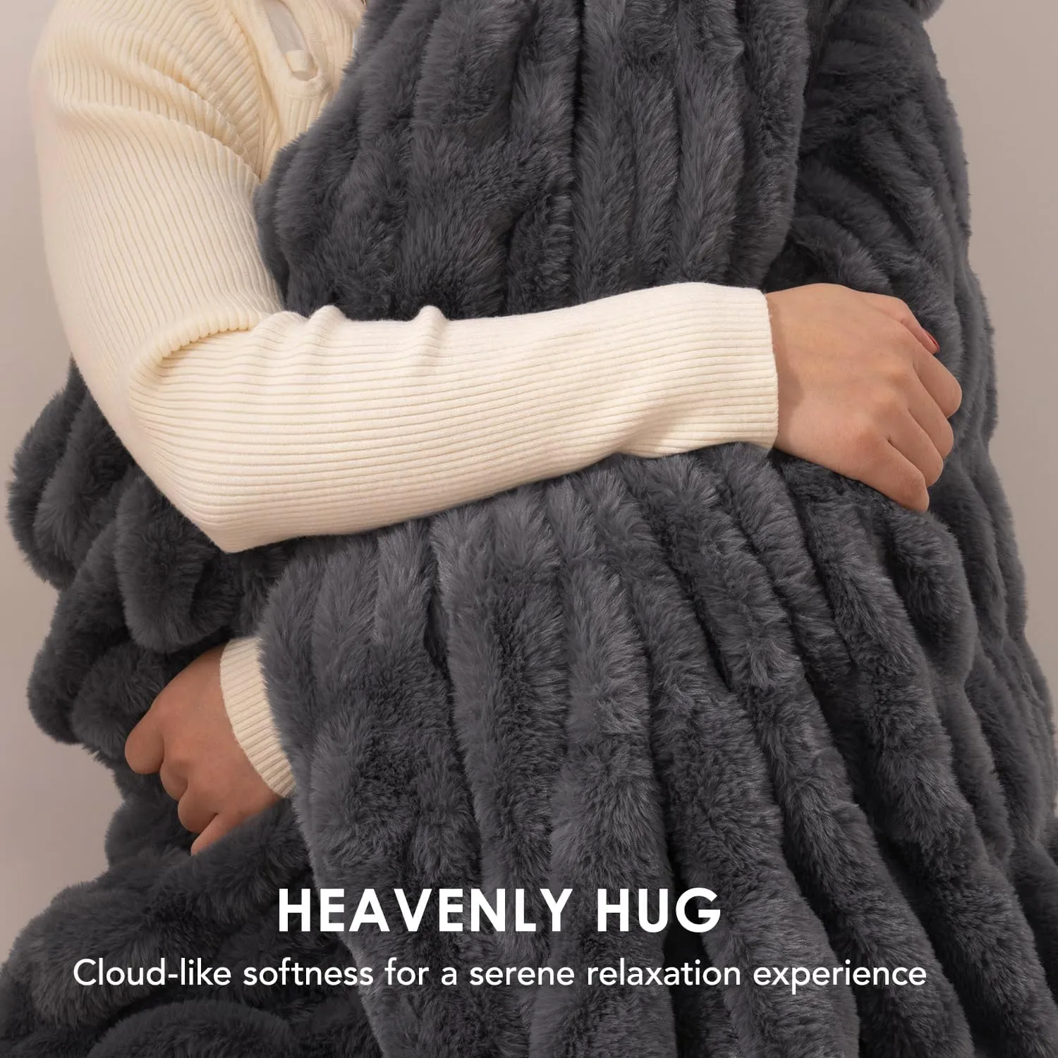 EVERGRACE Luxurious Soft Faux Rabbit Fur Throw Blanket, Cozy Fuzzy Plush Warm Throws for Couch Bed Sofa Chair Decor, Ruched Bubble Fluffy Blanket with Reversible Velvet, 50" x 60", Charcoal Gray