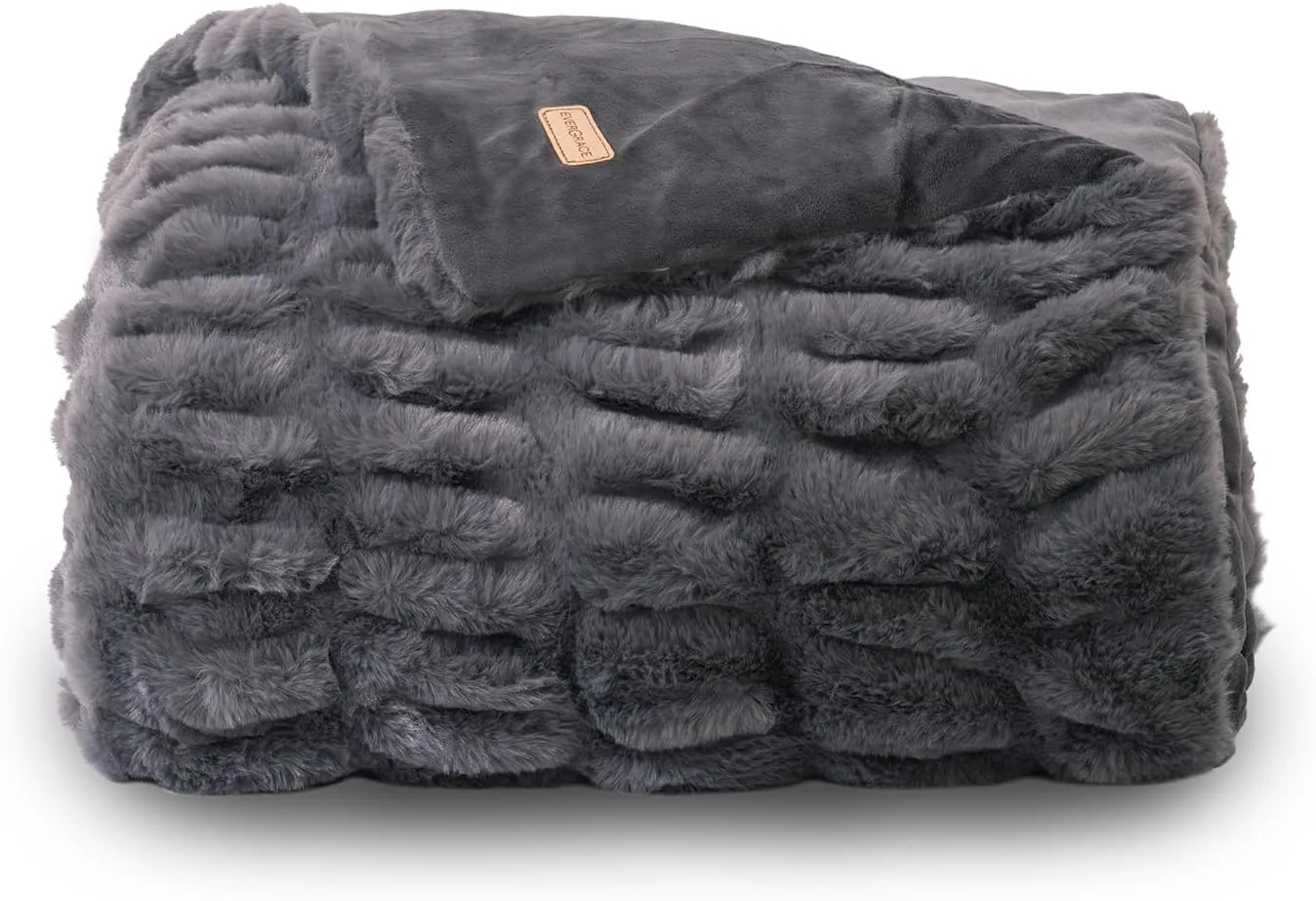 EVERGRACE Luxurious Soft Faux Rabbit Fur Throw Blanket, Cozy Fuzzy Plush Warm Throws for Couch Bed Sofa Chair Decor, Ruched Bubble Fluffy Blanket with Reversible Velvet, 50" x 60", Charcoal Gray