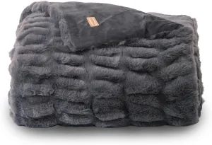 EVERGRACE Luxurious Soft Faux Rabbit Fur Throw Blanket, Cozy Fuzzy Plush Warm Throws for Couch Bed Sofa Chair Decor, Ruched Bubble Fluffy Blanket with Reversible Velvet, 50" x 60", Charcoal Gray
