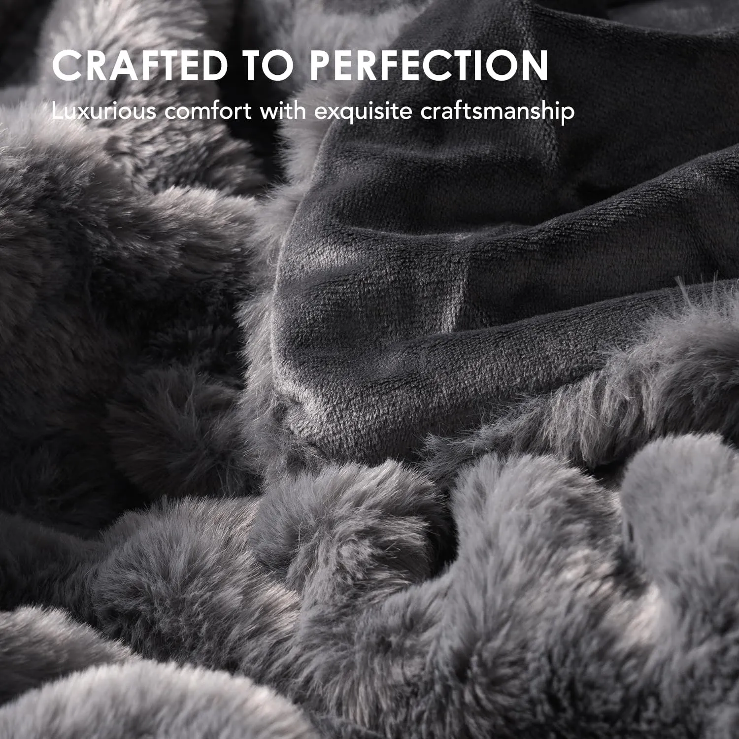 EVERGRACE Luxurious Soft Faux Rabbit Fur Throw Blanket, Cozy Fuzzy Plush Warm Throws for Couch Bed Sofa Chair Decor, Ruched Bubble Fluffy Blanket with Reversible Velvet, 50" x 60", Charcoal Gray