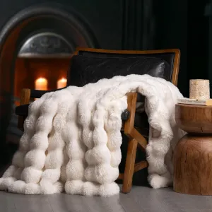 EVERGRACE Ultra Soft Luxury Fluffy Ridgeline Faux Rabbit Fur Throw Blanket, Thick Warm Bubble Throw for Bed, Cozy Plush Reversible Blankets for Couch, Chair, Sofa, Ivory White, 50x60 Inches, 870 GSM
