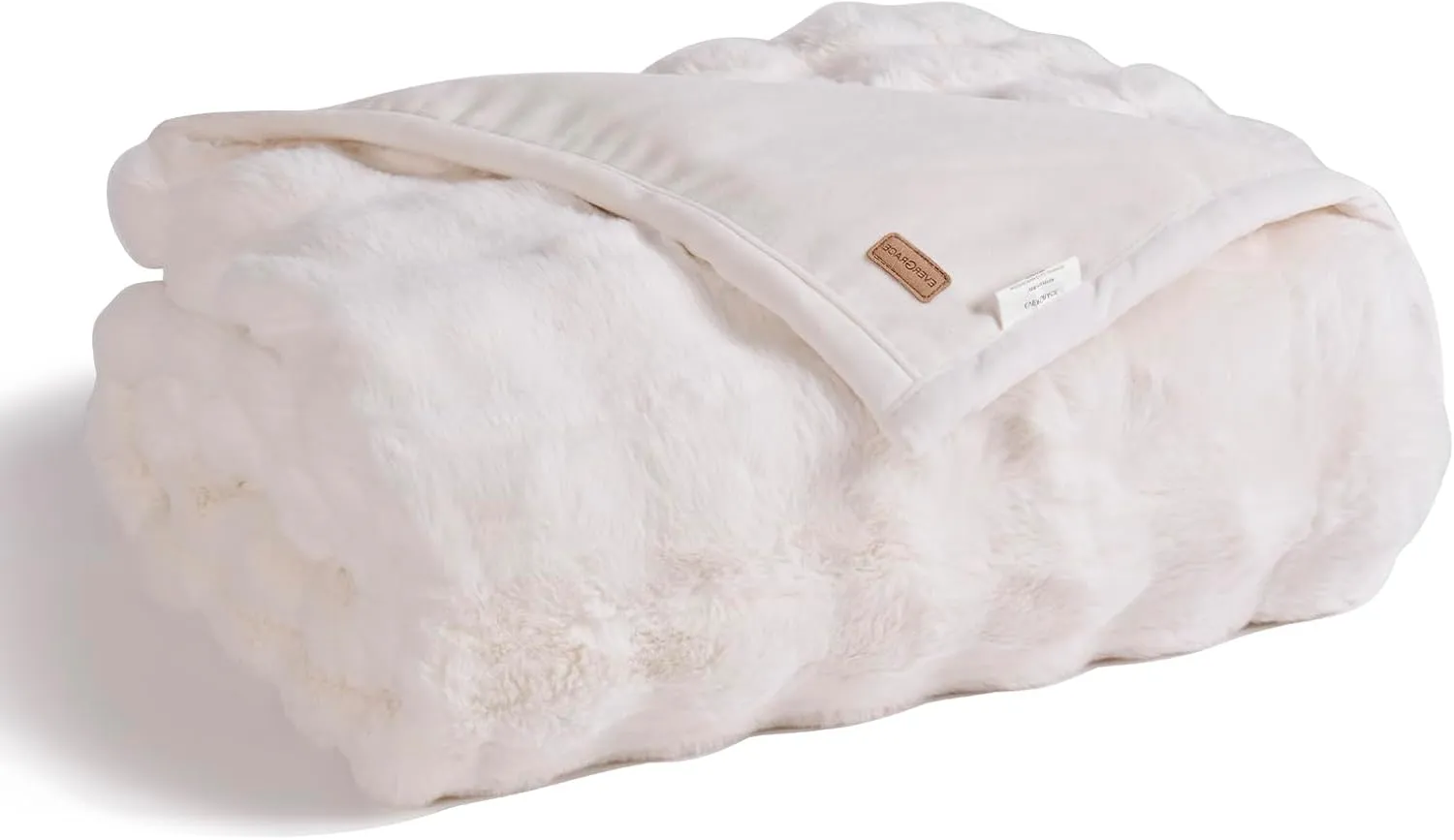 EVERGRACE Ultra Soft Luxury Fluffy Ridgeline Faux Rabbit Fur Throw Blanket, Thick Warm Bubble Throw for Bed, Cozy Plush Reversible Blankets for Couch, Chair, Sofa, Ivory White, 50x60 Inches, 870 GSM