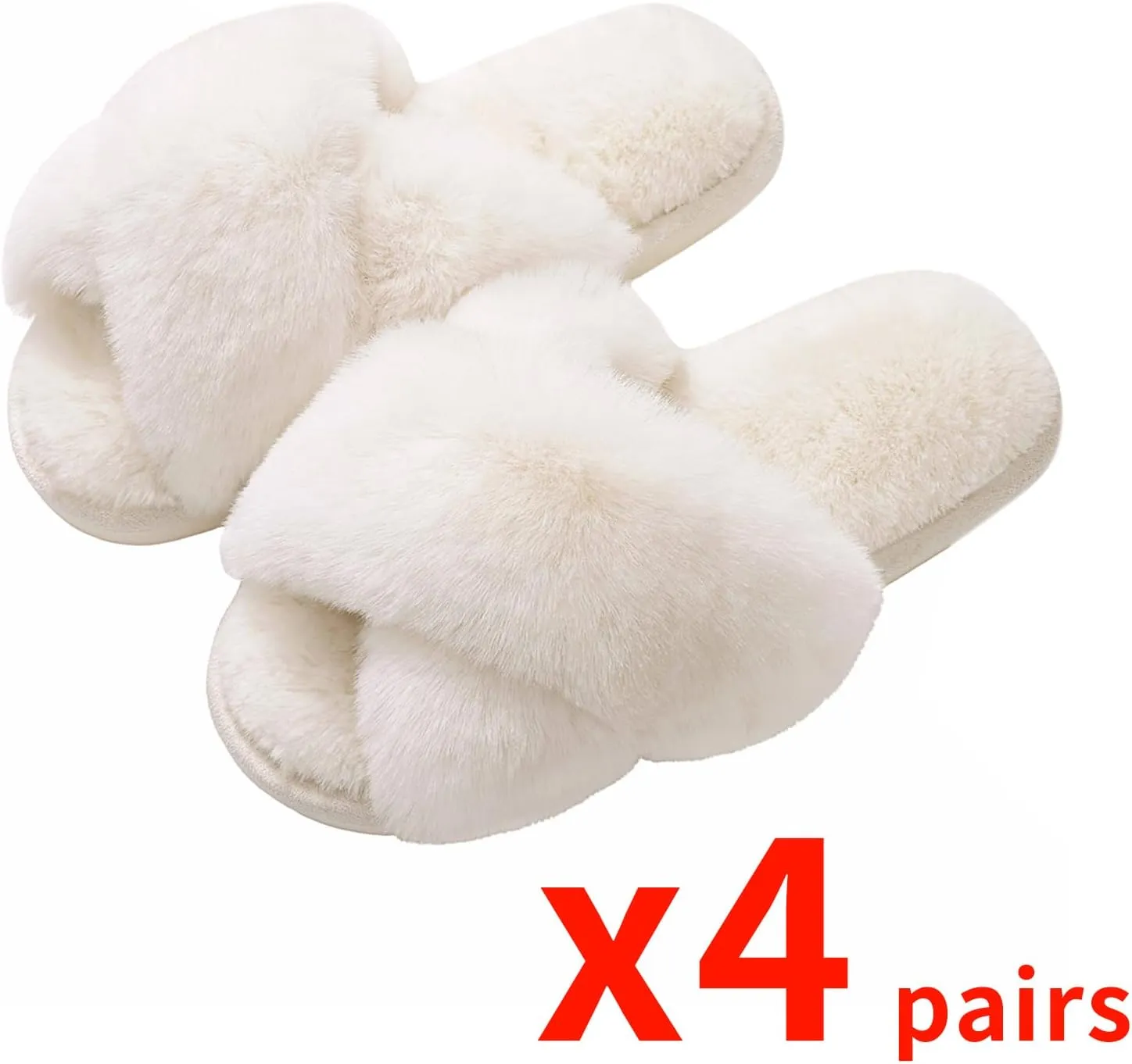 Evshine 2Pairs 4Pairs Women's Fuzzy Slippers Cross Band Memory Foam House Slippers Open Toe Indoor Outdoor Shoes