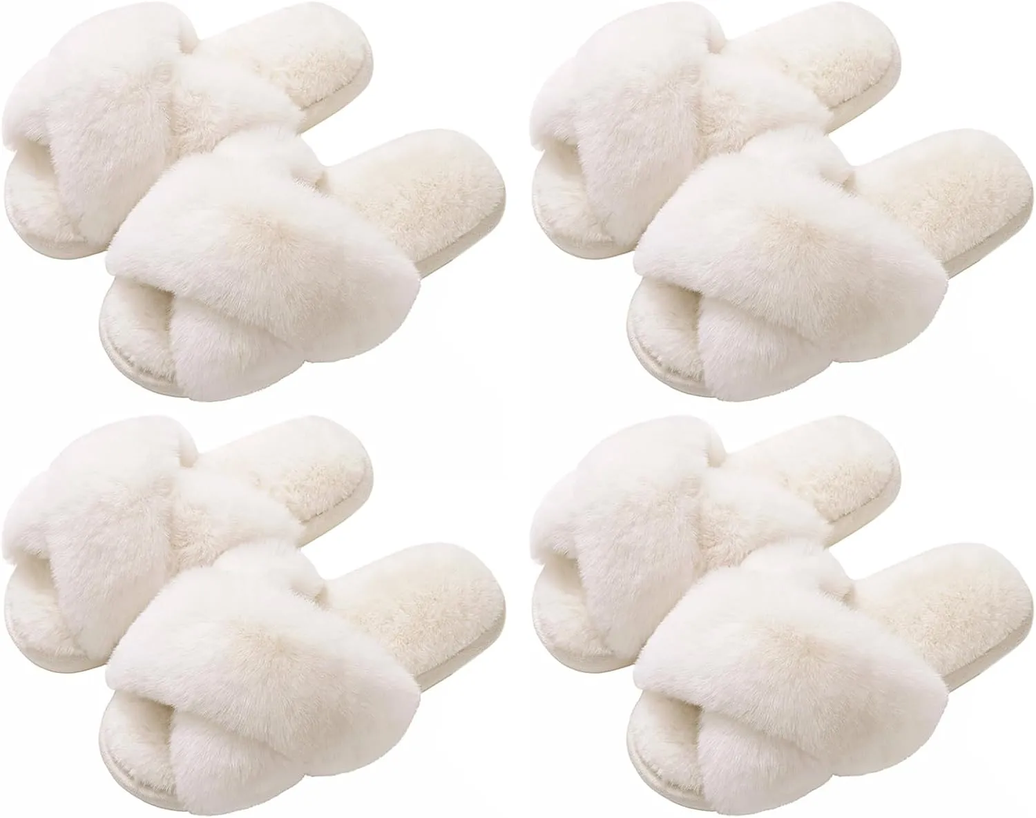Evshine 2Pairs 4Pairs Women's Fuzzy Slippers Cross Band Memory Foam House Slippers Open Toe Indoor Outdoor Shoes