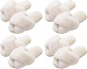 Evshine 2Pairs 4Pairs Women's Fuzzy Slippers Cross Band Memory Foam House Slippers Open Toe Indoor Outdoor Shoes